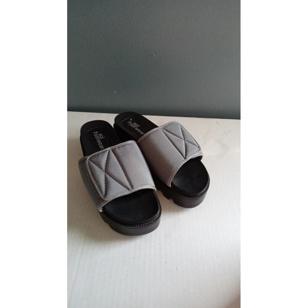 Koi Footwear‎ Grey Quilted Platform Slide Sandals Adjustable Strap Mens Womens